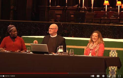 Kate Coleman, Paula Gooder and Mark Oakley speaking in St Paul's Cathedral