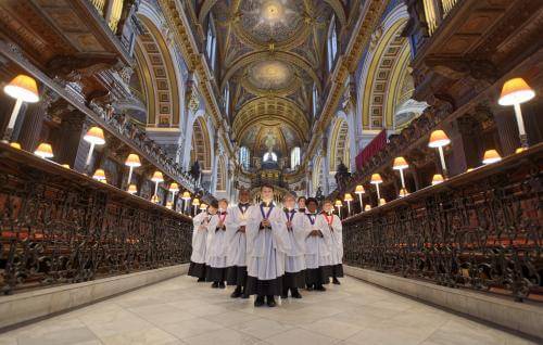 Choristers stand in the Quire at Christmastime