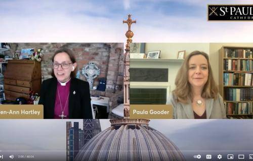 A screenshot of the online conversation between Bishop Helen-Ann Hartley and Paula Gooder