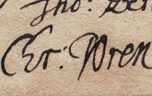 A photo of the signature of Sir Christopher Wren
