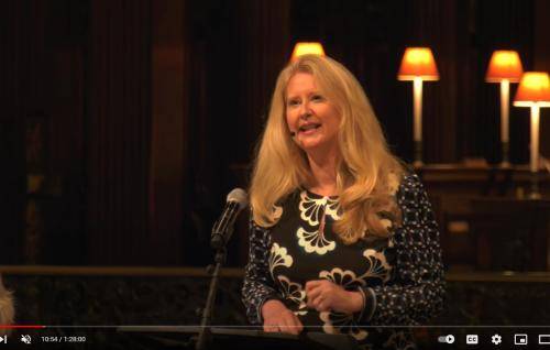 Helen Bond is a white woman with long blond hair and is talking in St Paul's Cathedral