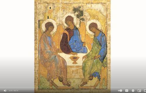 A still from a YouTube film displaying the Rublev Icon