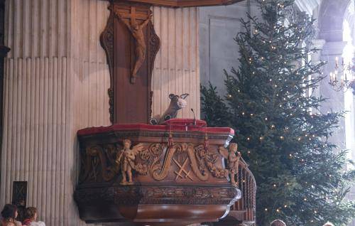 A donkey puppet in the pulpit of St Paul's