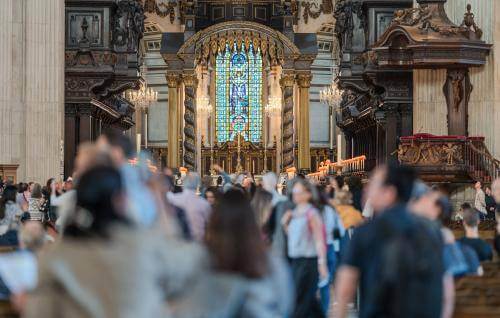 Sightseers in the Cathedral in the evening light