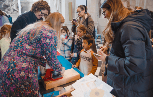 Members of the Learning team speak to children at Messy Cathedral 2025.