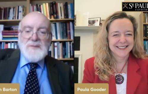 A screen grab from the film with John Barton alongside Paula Gooder