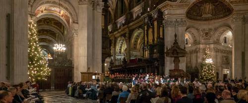 Congregation in the Cathedral for an Advent service with Christmas trees lit