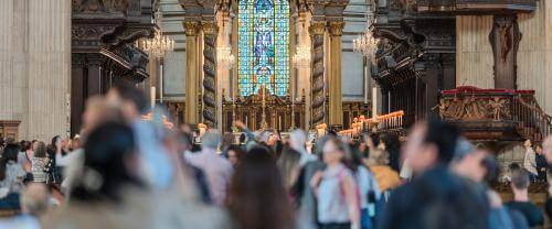Sightseers in the Cathedral in the evening light